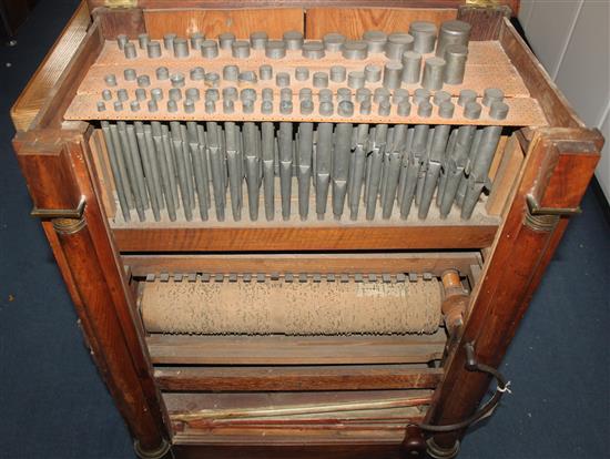 A 19th century French mahogany barrel organ, 28in.